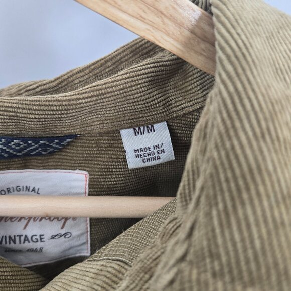 Original Weatherproof Vintage Olive Green Corduroy Button Down Shirt Medium - Picture 7 of 11